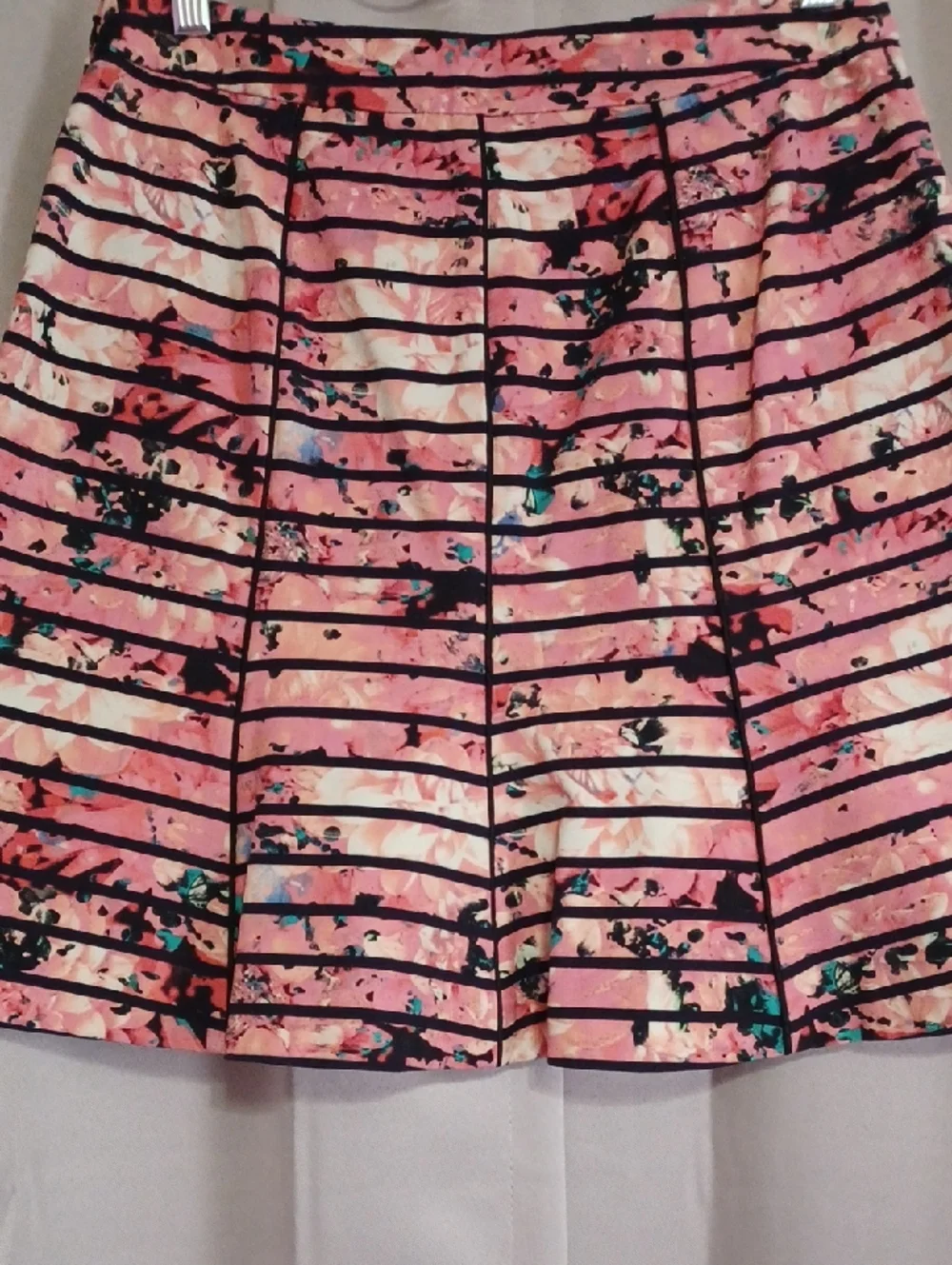 Banana Republic Pink Floral Striped Fit&Flare Skater Skirt Size 4 Pockets Pink